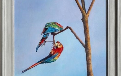 Cualchi, Lovely Birds (Two Scarlet Macaw Parrots), Oil