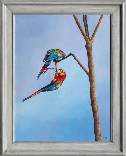 Cualchi, Lovely Birds (Two Scarlet Macaw Parrots), Oil