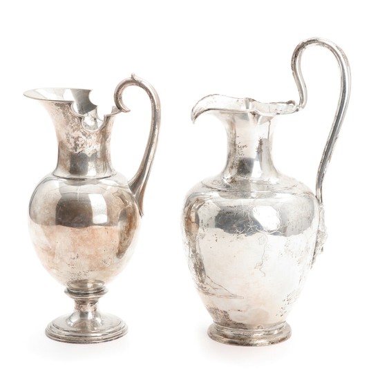 Danish 19th century silver pitchers. Makers presumably Christian Frederik Herreborg and Theodor Wilhelm Meyer. H. 22 and 26 cm. (2)