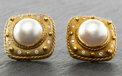 David Webb 18K Gold Mabe Pearl & Diamond Earrings