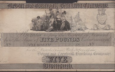 Devon and Cornwall Banking Company, Plymouth, a partially pencil drawn design/essay for...