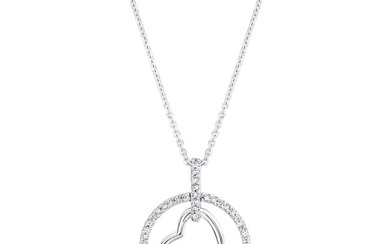Diamond Heart In Circle Pendant In 14k White Gold