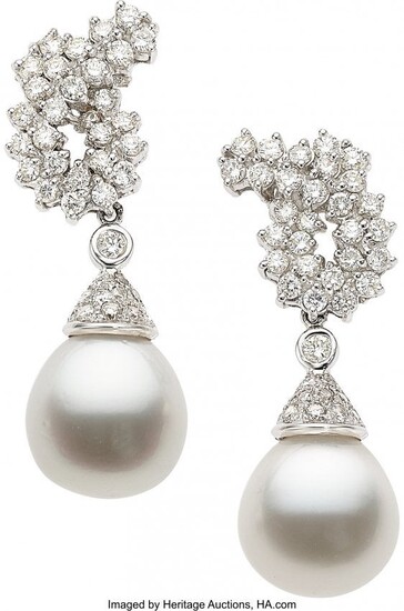 Diamond, South Sea Cultured Pearl, White Gold Ea