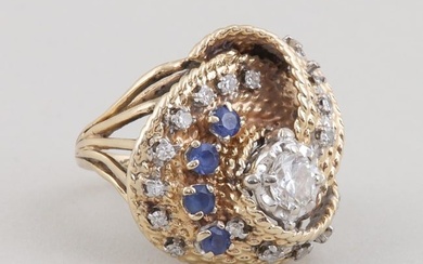 Diamond and sapphire gold knot ring