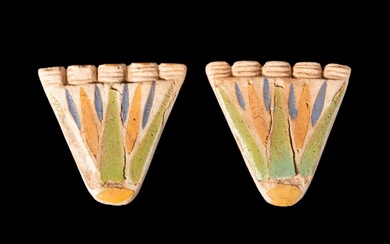 EGYPTIAN COLOURED FAIENCE LOTUS FLOWER TILES OF AMARNA PERIOD