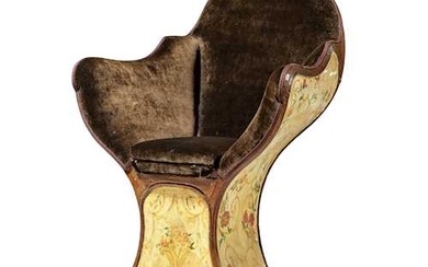 ELEGANT GONDOLA CHAIR, IN PART PAINTED Baroque, Venice, middle of the 18th century.