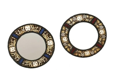 ENGLISH PAIR OF ARTS & CRAFTS STAINED GLASS ROUNDELS