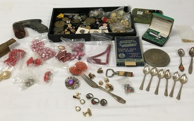 ESTATE LOT: MEDALS PINS JEWELRY COLLECTABLES ETC