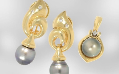 Earrings/pendants: attractive vintage jewellery set with Tahiti cultured...