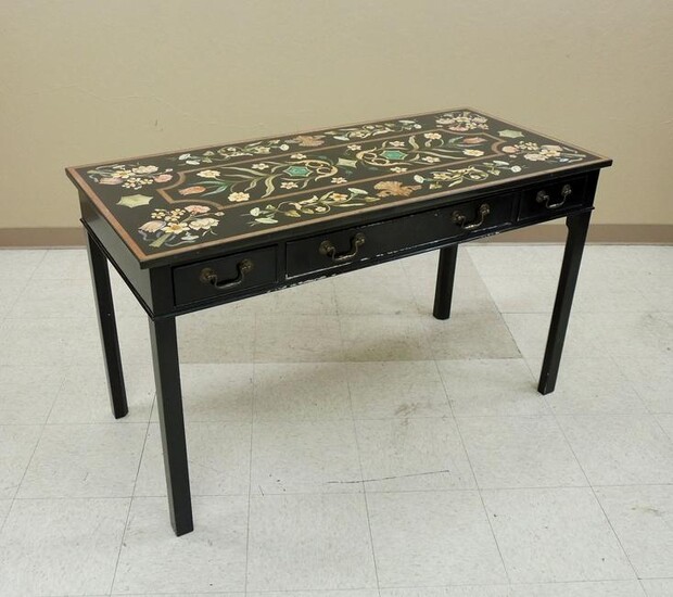 Ebonized Pietra Dura Style Console Table.