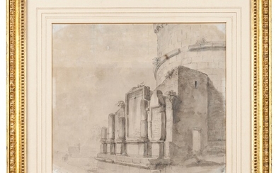 École italienne, 18e / 19e siècleÉtude de ruines Encre et lavis sur papier Signé "Torre...