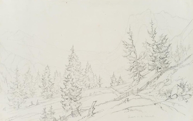 Edmond de Bretenières (1804-1882), Valley near Grindelwald, Scheidegg, Lauterbrunnen, Journey to Switzerland, sketchbook, 1835, Pencil drawing