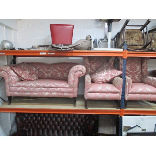 Edwardian 3 piece suite reupholstered in pink material with ...