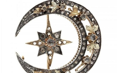 Elizabethan brooch, from the end of the 19th century, in the shape of a crescent moon and a star