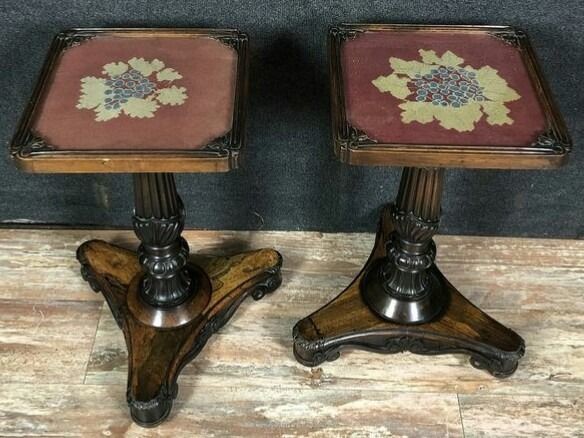 Embroidery, Side table, Pair of side tables - Napoleon III - Mahogany, Rosewood - Second half 19th century