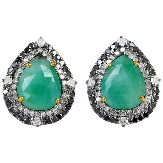 Emerald Diamond Gold Stud Earrings