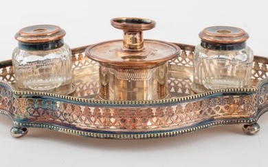 English Silver Plate Inkwell, 19th century