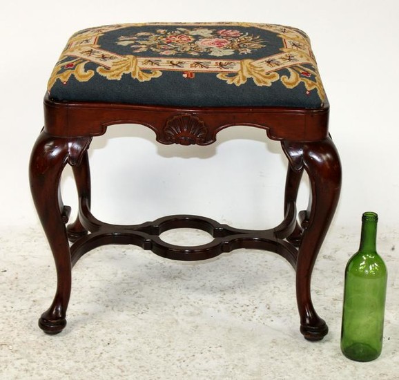 English mahogany needlepoint stool