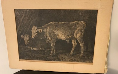 Etching by F. Di Bartololo depicting a work by F. Palizzi