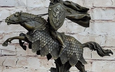European Knight Battling on Horseback Bronze Sculpture