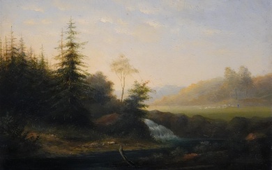 (-), European school (19th century), Landscape with waterfall,...