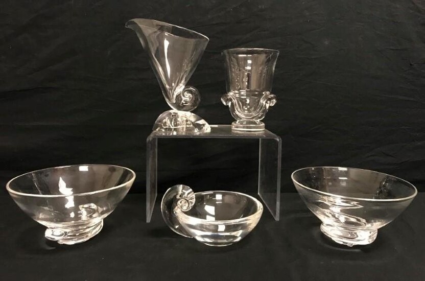 FIVE PIECES -STEUBEN CLEAR CRYSTAL GROUP