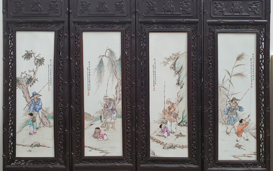 FOUR CHINESE PAINTED PORCELAIN PANELS