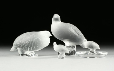 FOUR VINTAGE LALIQUE CLEAR FROSTED CRYSTAL FIGURINES