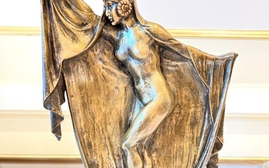 FRENCH ART DECO BRONZE ON MARBLE STATUE OF A DANCER BY LEMO