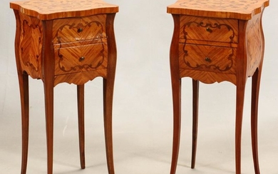 FRENCH INLAY FRUITWOOD MARQUETRY STANDS, PAIR