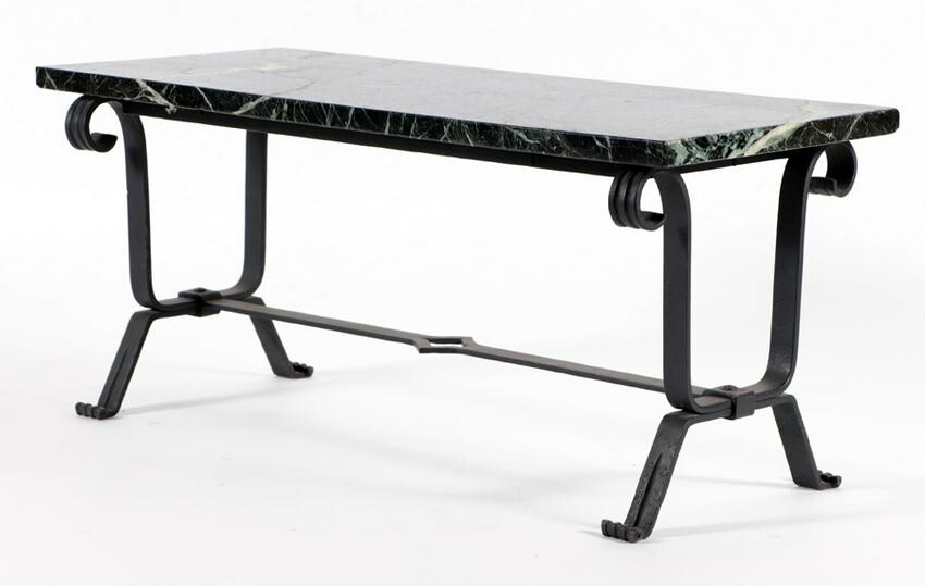 FRENCH WROUGHT IRON MARBLE TOP COFFEE TABLE 1935