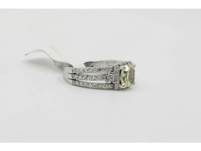 Fancy Yellow Cushion Cut Diamond Engagement Ring 1.96 TCW 14k White Gold