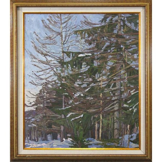 Ferris, Oil on Board Painting, Winter Forest Landscape