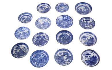 Fifteen Blue and White Transfer Decorated Dishes
