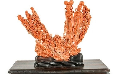 Fine Chinese Carved Coral Figural Immortal Group