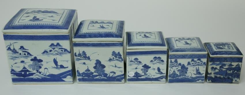 Five Canton Graduated Boxes, 19th Century