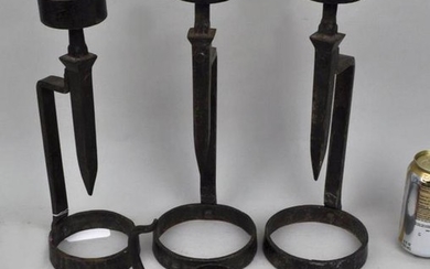 Four Brutalist Style Wrought Iron Candlesticks