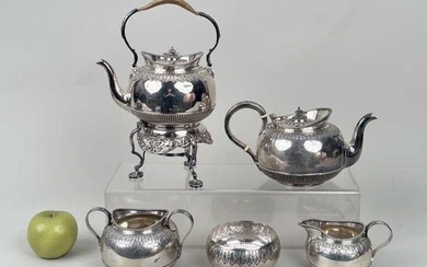 Four Piece English Sterling Tea Set, Plus One