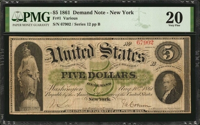 Fr. 1. 1861 $5 Demand Note. PMG Very Fine 20.