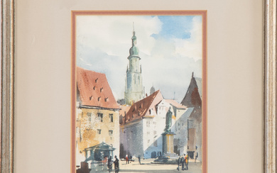 Frederic S. Briggs. "Town Square," watercolor