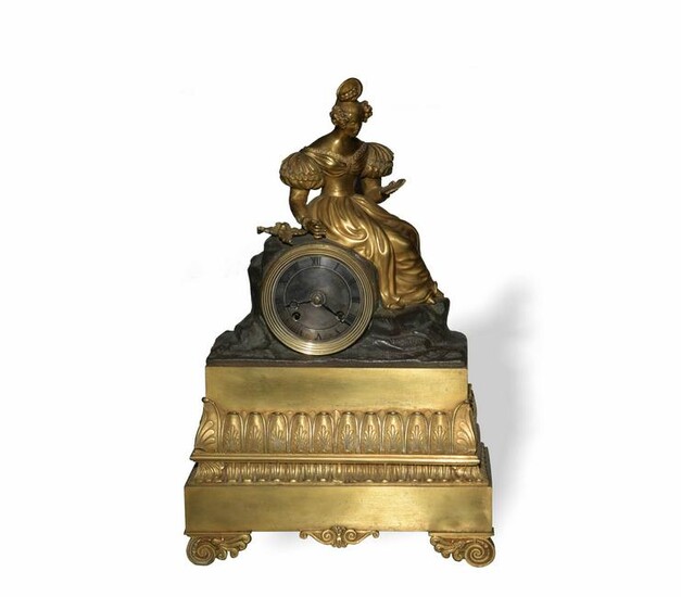 French Bronze, Brass and Spelter Clock with a Figure