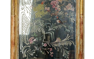 French Louis Philippe mirror with hand-painted floral motif in painted...