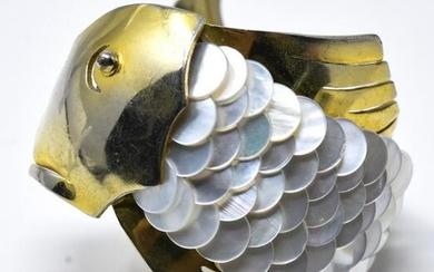 French Parurier Gilt Brass Fish Cuff Bracelet