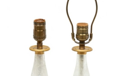 French Rock Crystal & Dore Bronze Table Lamps, 19th C., H 17" W 3.25" Depth 3.25" 1 Pair