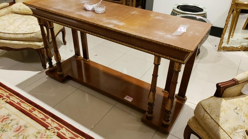 French burl wood carved mahogany Console table