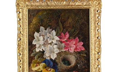 GEORGE CLARE (BRITISH 1830-1900), STUDY OF BIRD'S NEST AND FLOWERS