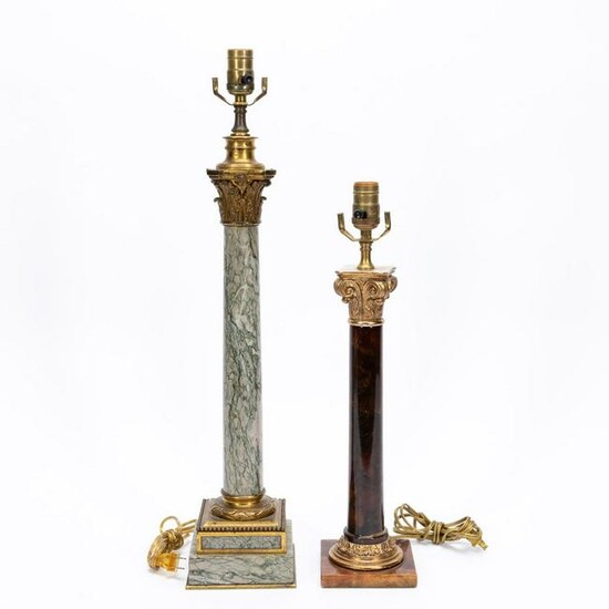 GROUP TWO, COLUMN-FORM MARBLE & STONE TABLE LAMPS