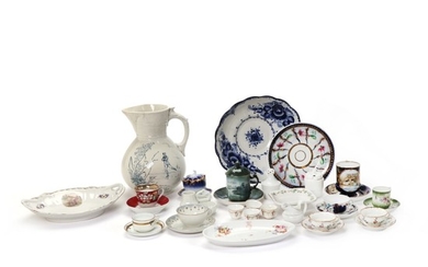 Gardner and Kuznetsov Porcelain Factories and others: Collection of Russian porcelin, comprising 23 parts, e.g., vodka cups and dishes. 19th-20th century. (73).