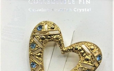 Genuine Austrian Crystal Gold Tone HEART Brooch