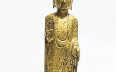 Gilded Concrete Statue of a Standing Buddha Height: 29